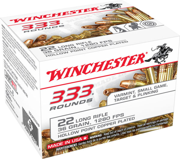 Winchester Ammo 22LR333HP USA 22 LR 36 gr Copper Plated Hollow Point (CPHP) 333 ROUNDS